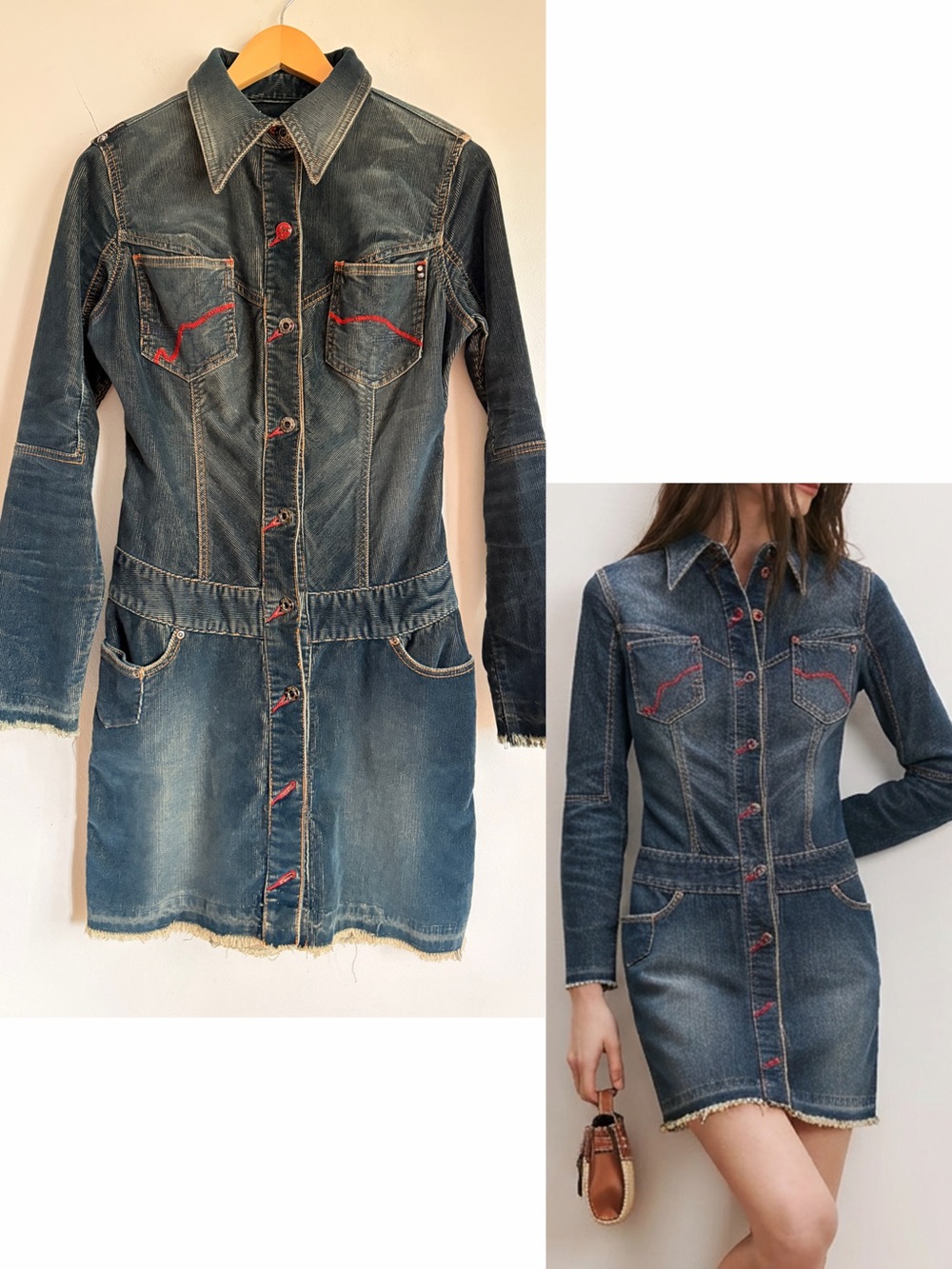 Ecko Denim Corduroy Button-Front Shirt Dress Midi S Blue Cotton